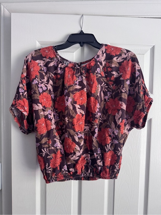 Haute Hippie Tops - Haute Hippie Style 100% Linen Floral Blouse Women’s M Red Brown Boho Top